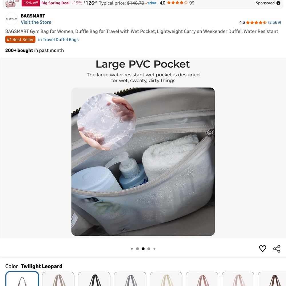 Bagsmart Leopard Print Weekend/Gym Bag - Brown/Black - Picture 7 of 8